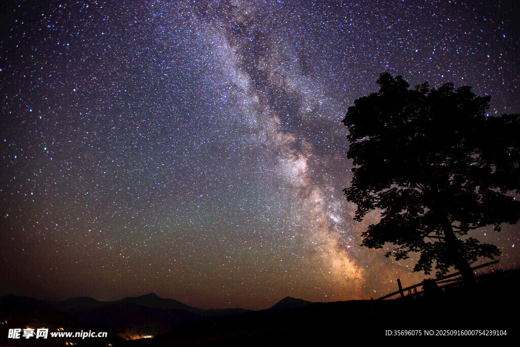 夜空下的璀璨星河與孤樹