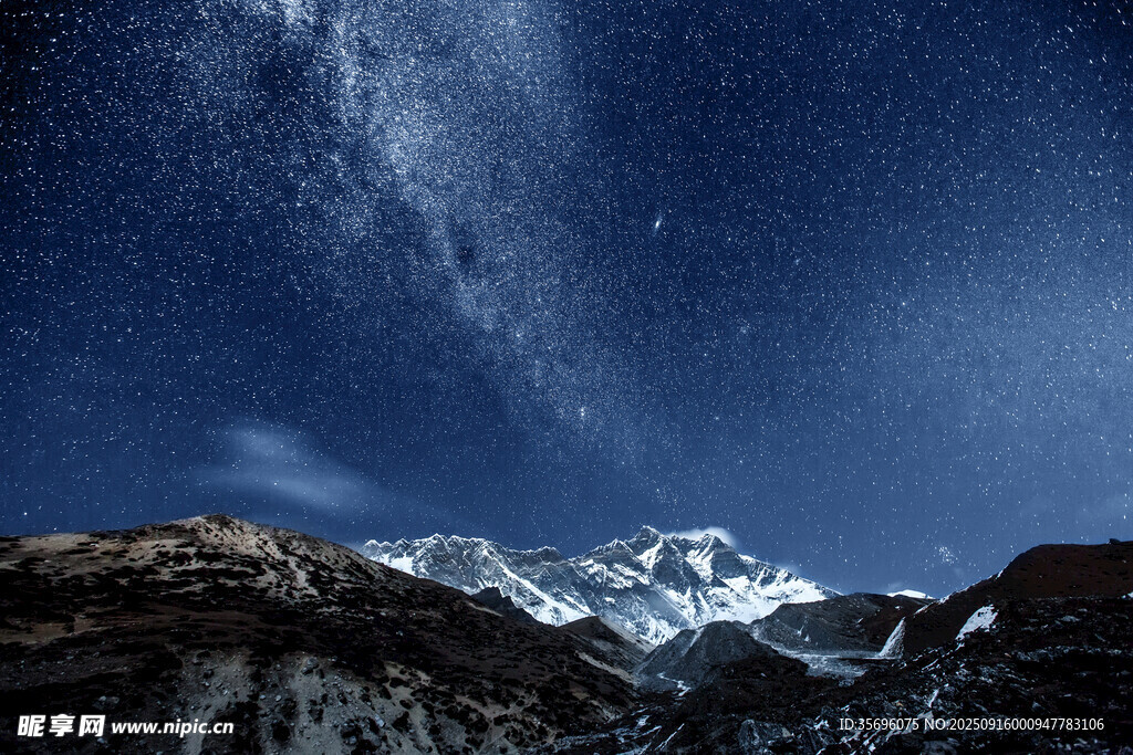 夜空下的壯麗雪山景觀