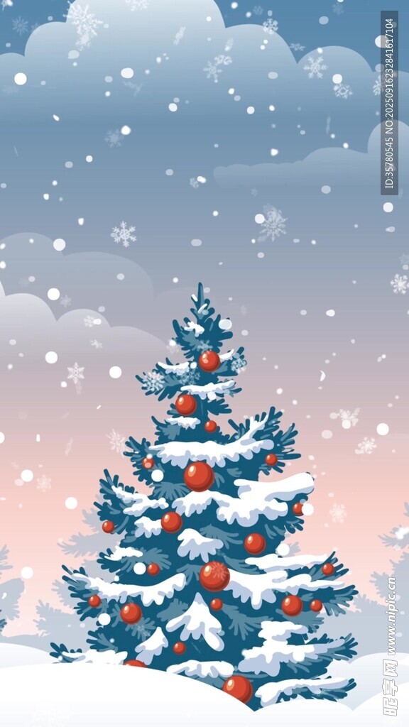 雪中圣誕樹冬日浪漫景致