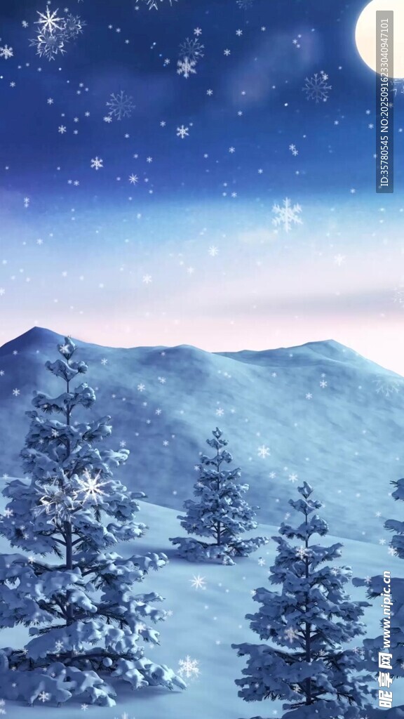 雪夜山林美景