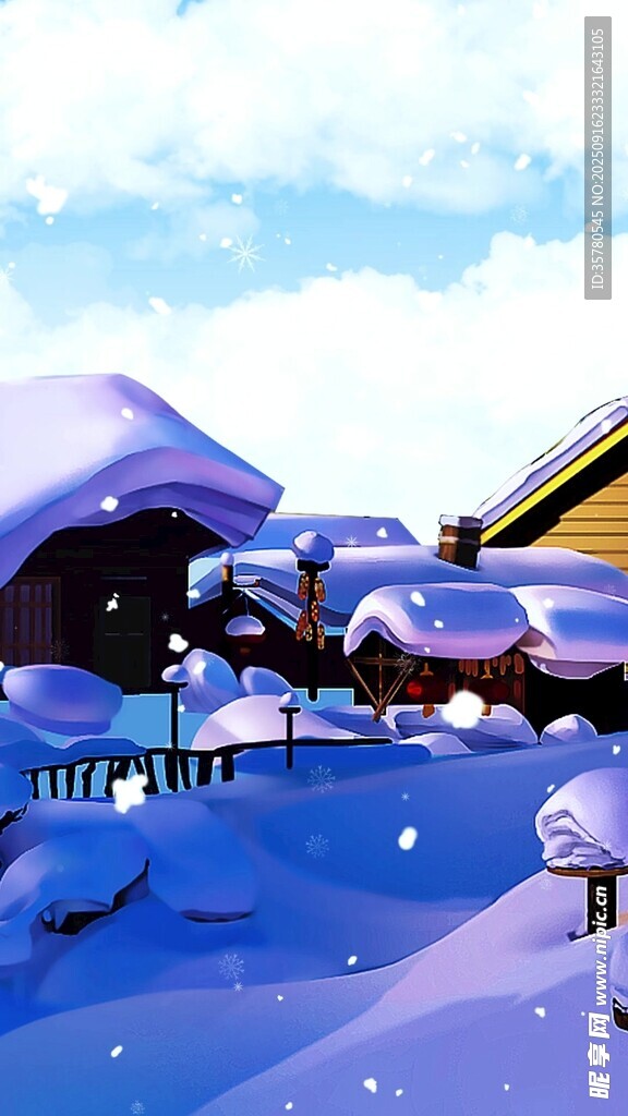 雪覆村莊美景