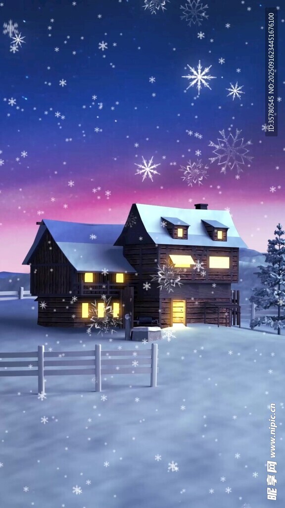 雪夜中的溫馨木屋