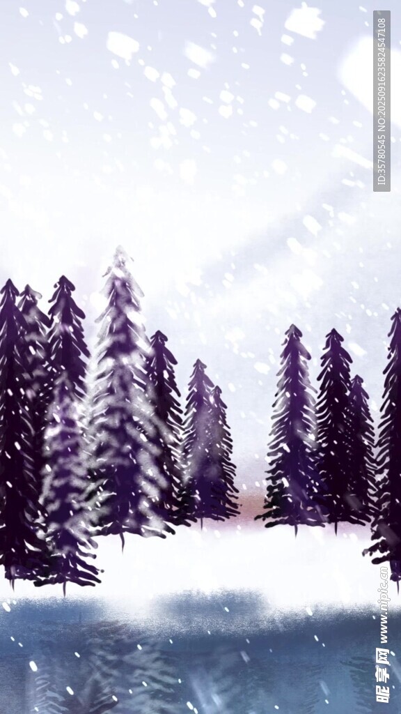 冬日雪景中的靜謐松樹林