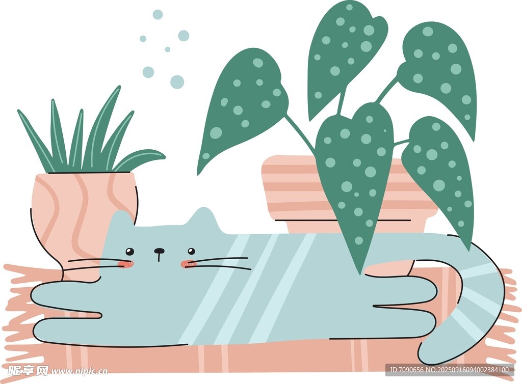 貓咪躺臥在綠植旁休息