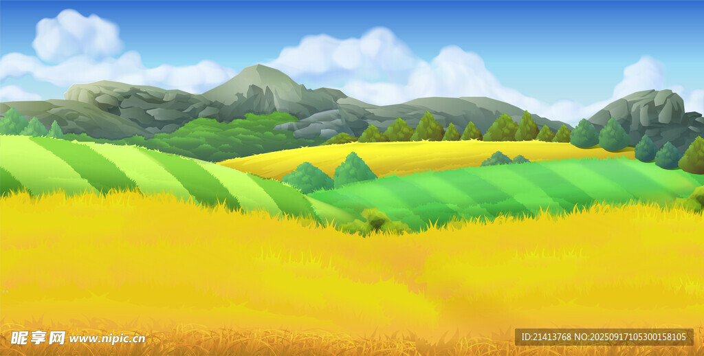 金黃田野與遠山美景