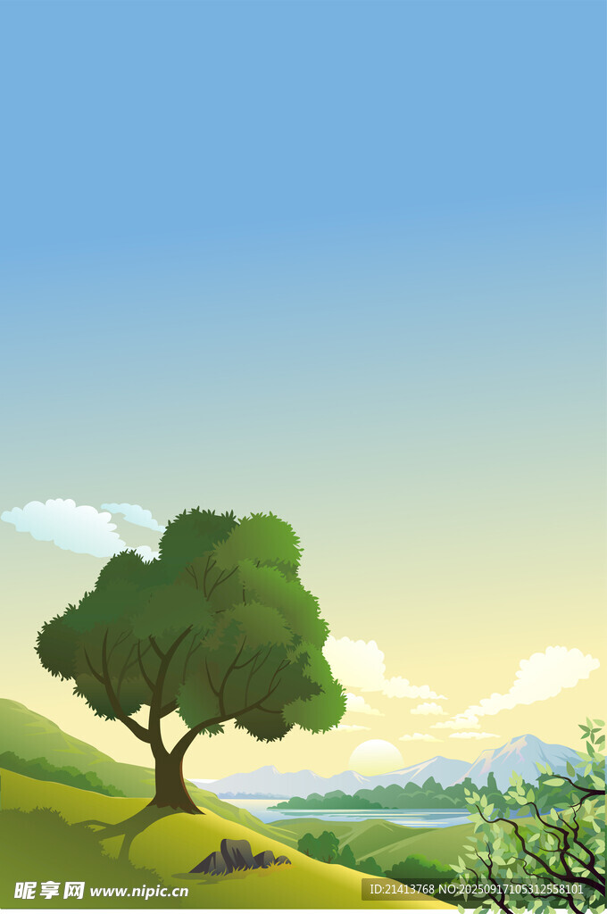 田園孤樹風(fēng)景圖