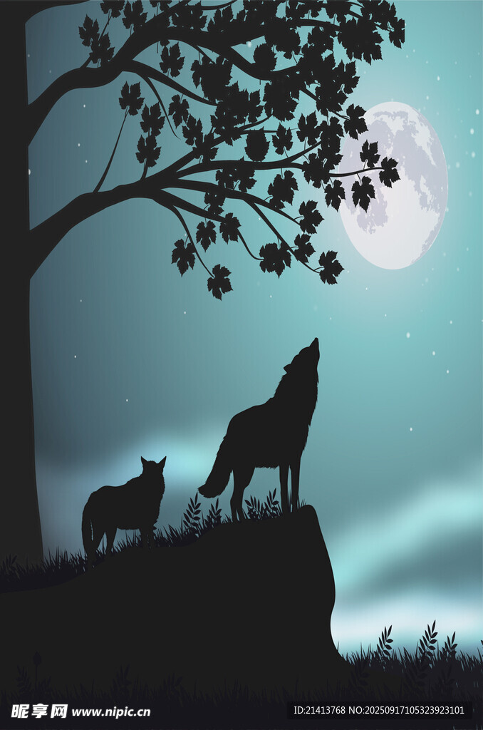 月夜下的雙狼