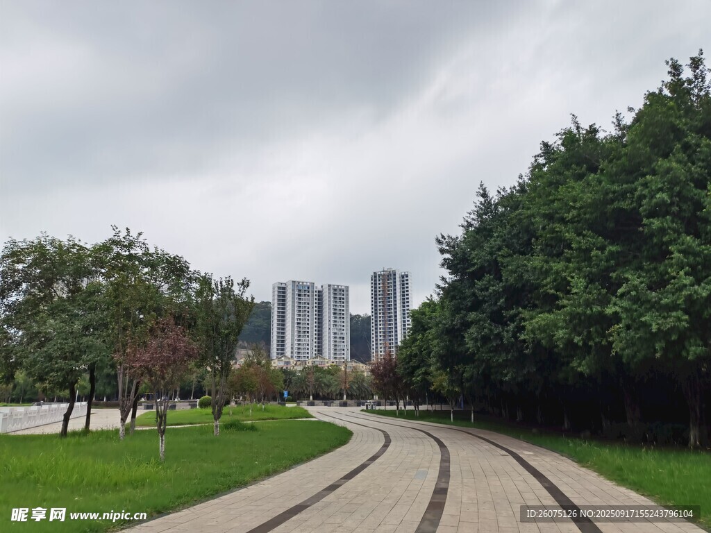 城市公園中的蜿蜒步道