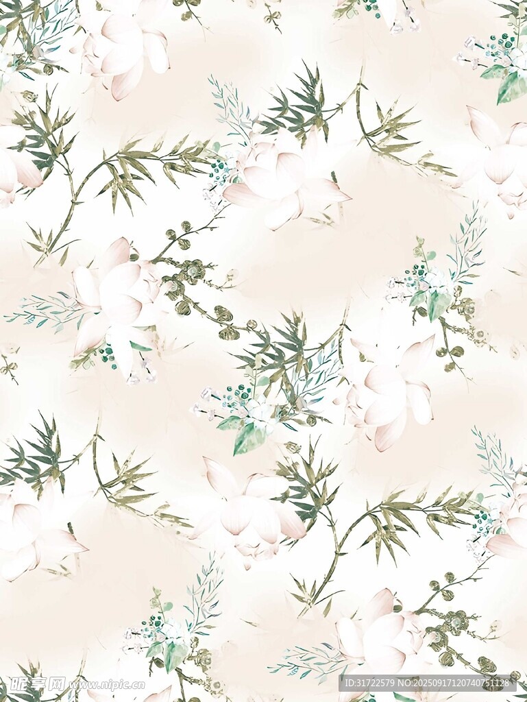 清新植物花卉無縫圖案