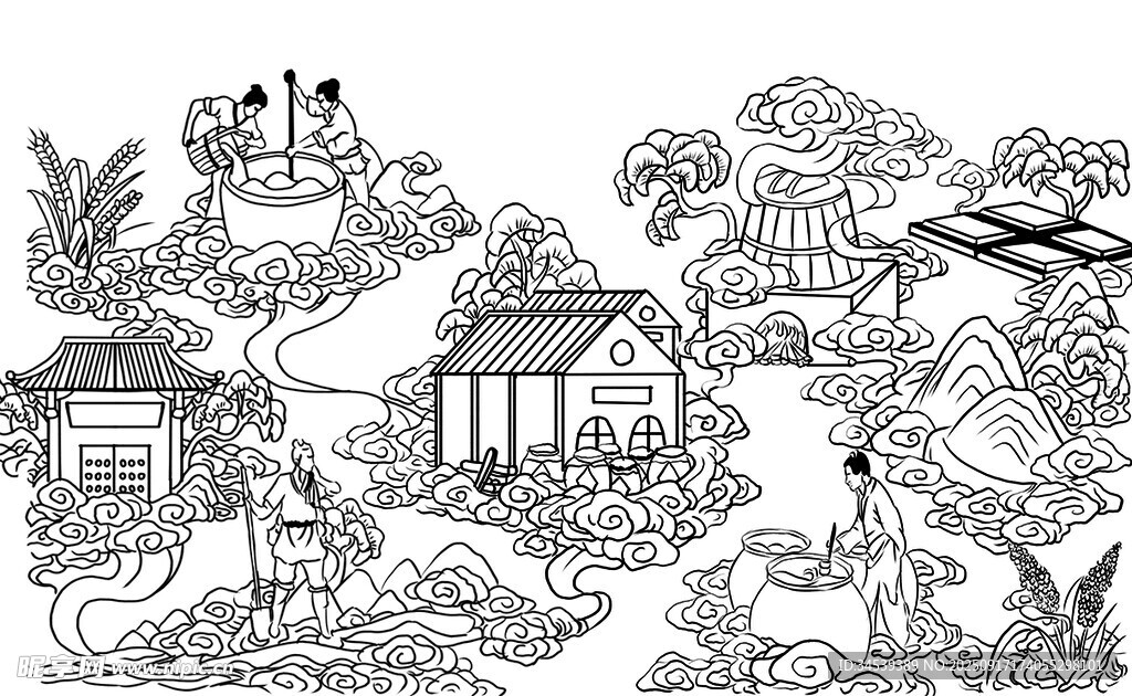 釀酒圖手繪