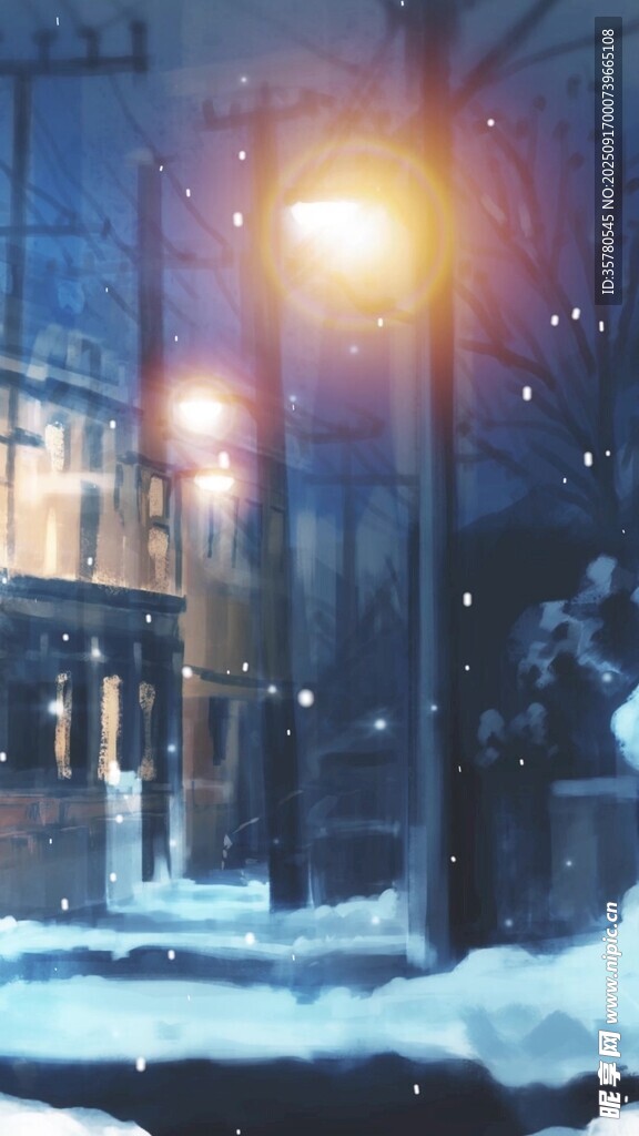 雪夜城市街景燈光閃爍