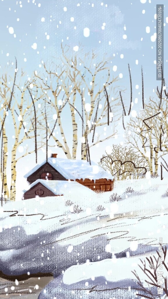 雪覆小屋的靜謐冬日景象