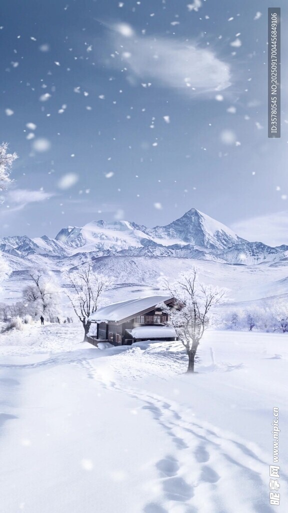 冬日雪景中的靜謐小屋