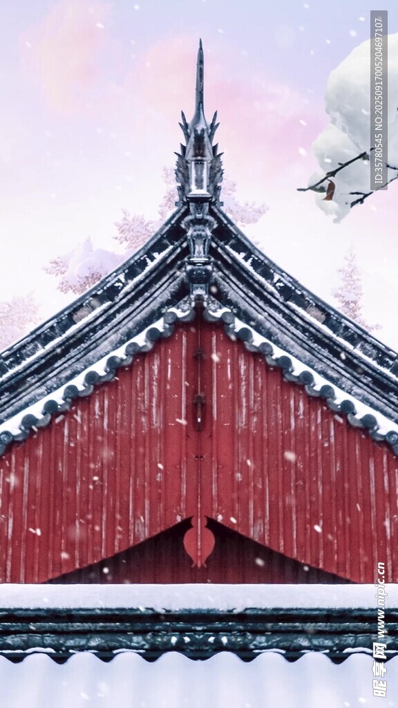 雪覆中式古建筑屋頂