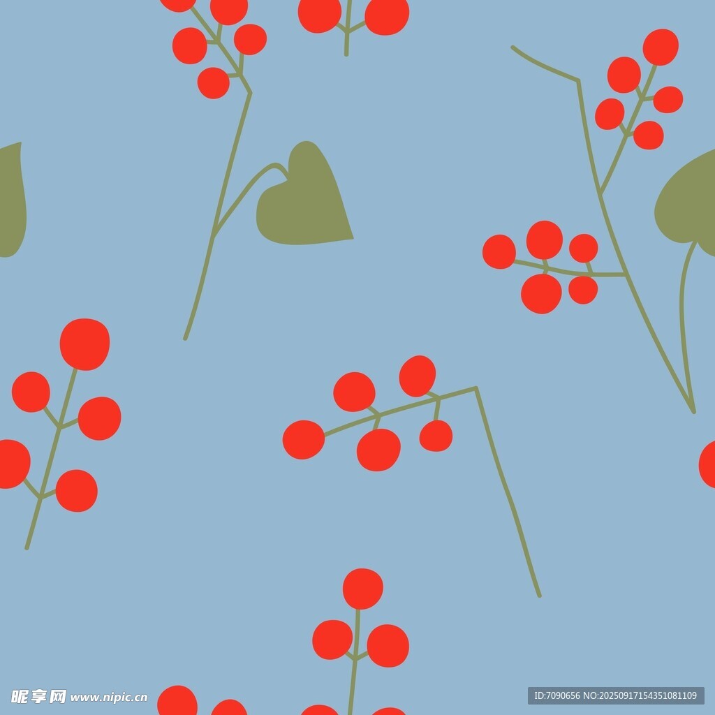 藍(lán)色背景上的紅色漿果圖案