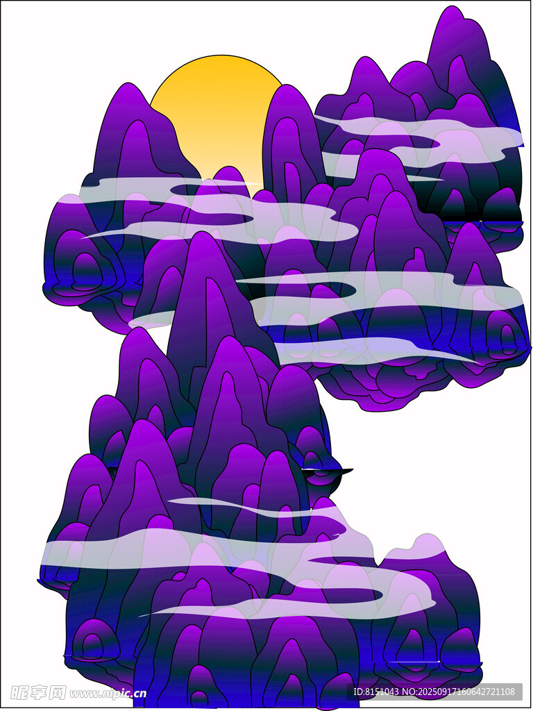 夢(mèng)幻紫色山水景觀圖