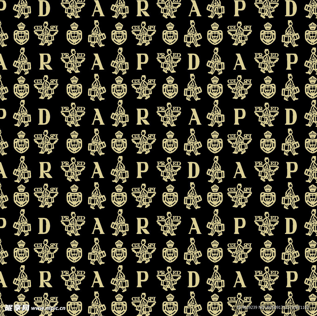 黑色背景金色字母花紋圖案