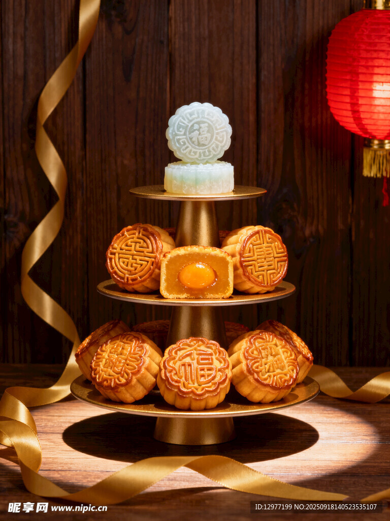 三層中式糕點(diǎn)月餅展示架