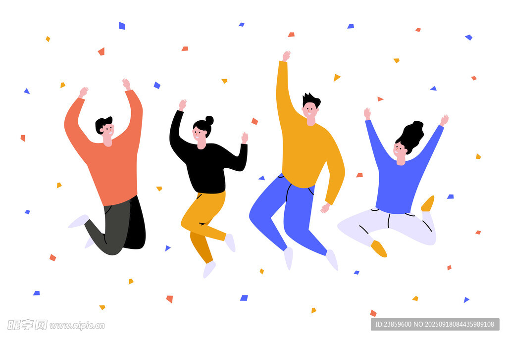 歡樂人群跳躍慶祝時刻