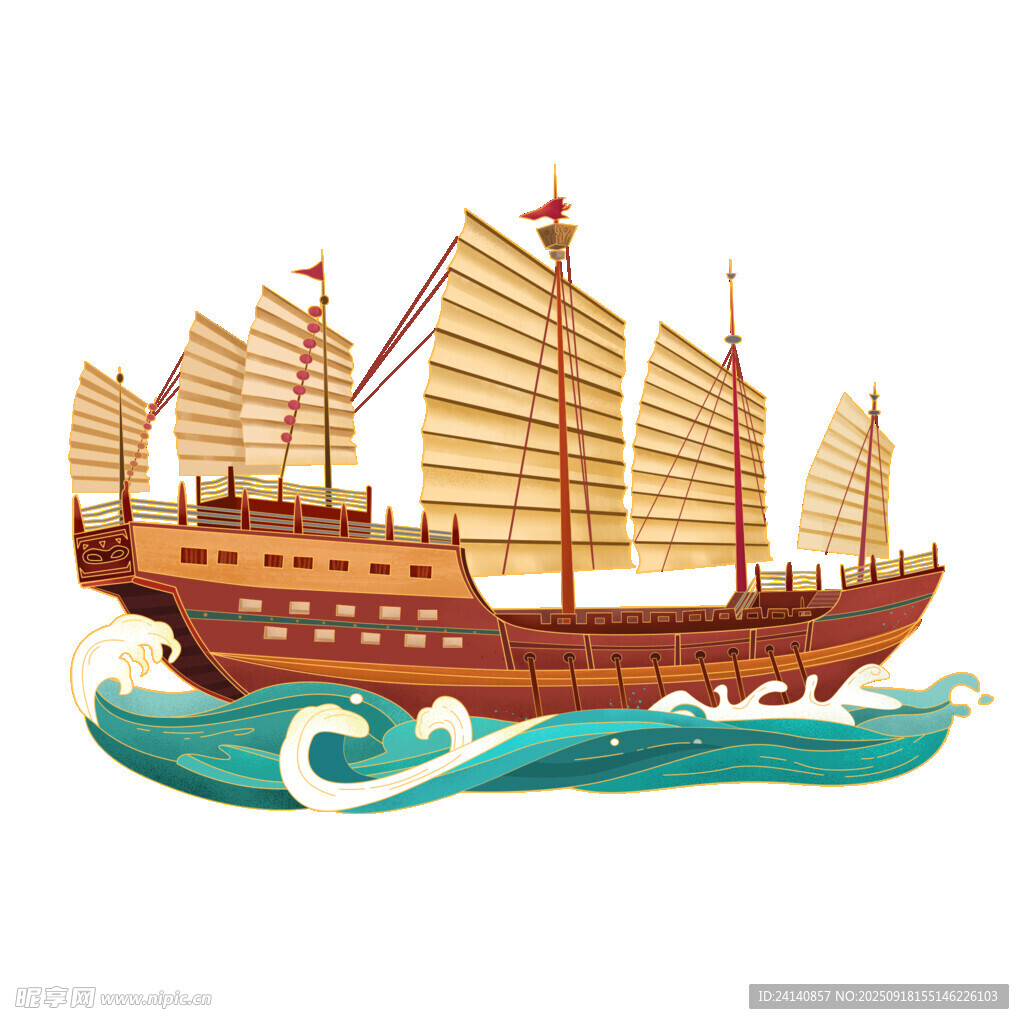 古代帆船在海上航行