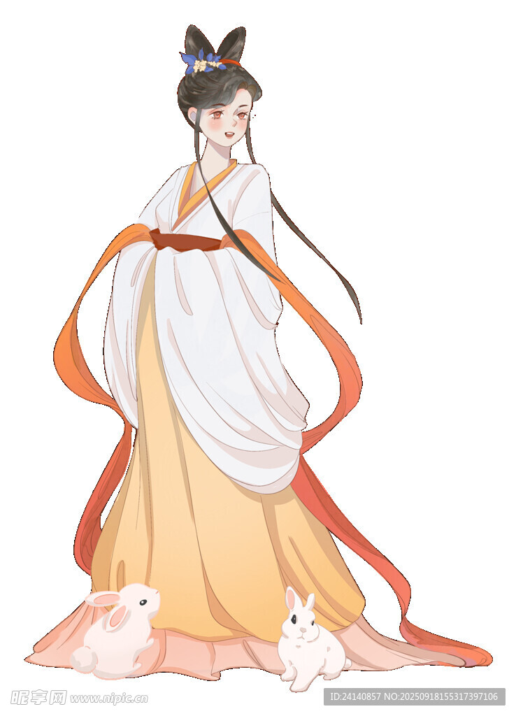 古風(fēng)漢服女子與白兔
