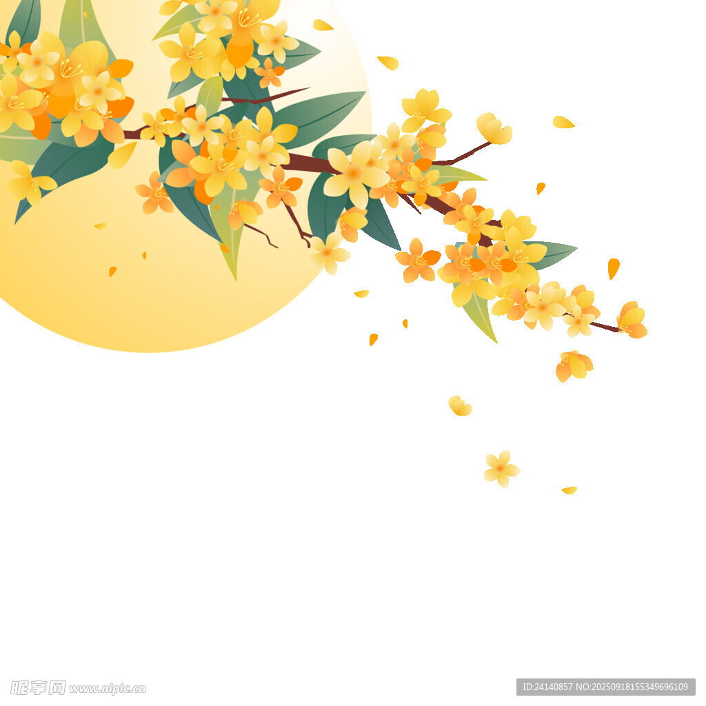 金黃桂花伴月唯美畫面