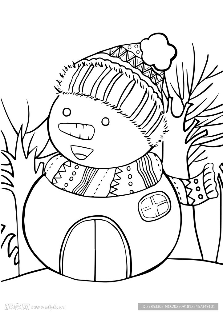 可愛雪人簡筆畫