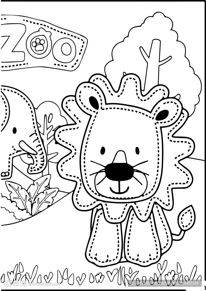 可愛動物園獅子卡通插畫