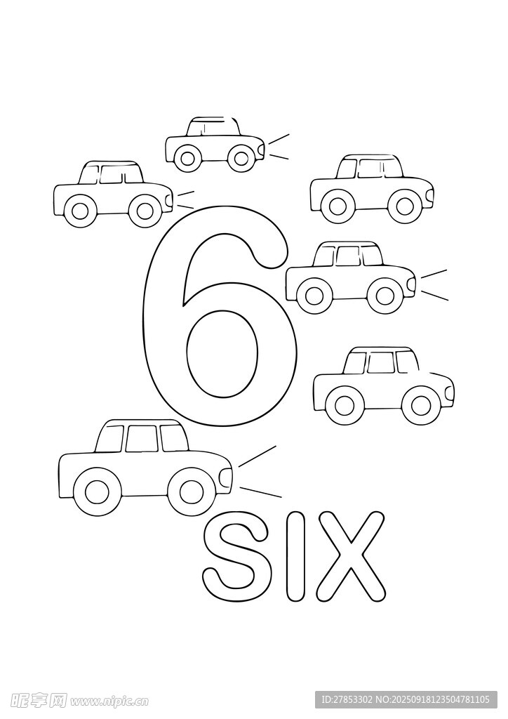數(shù)字6與汽車輪廓圖案