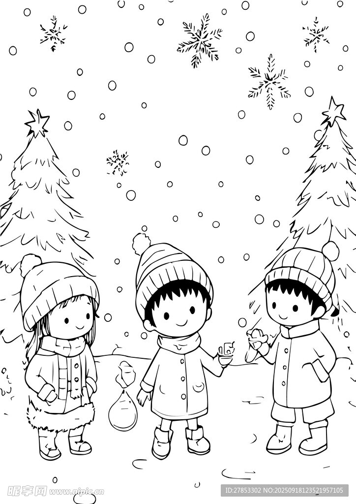 冬日兒童歡樂雪景圖手抄報