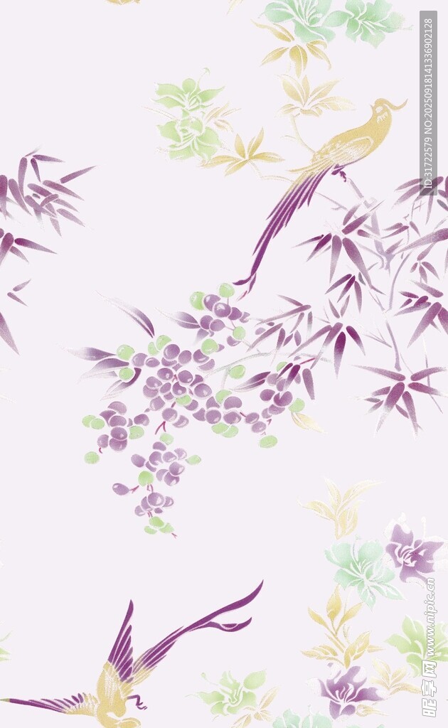 花鳥(niǎo)竹枝圖案