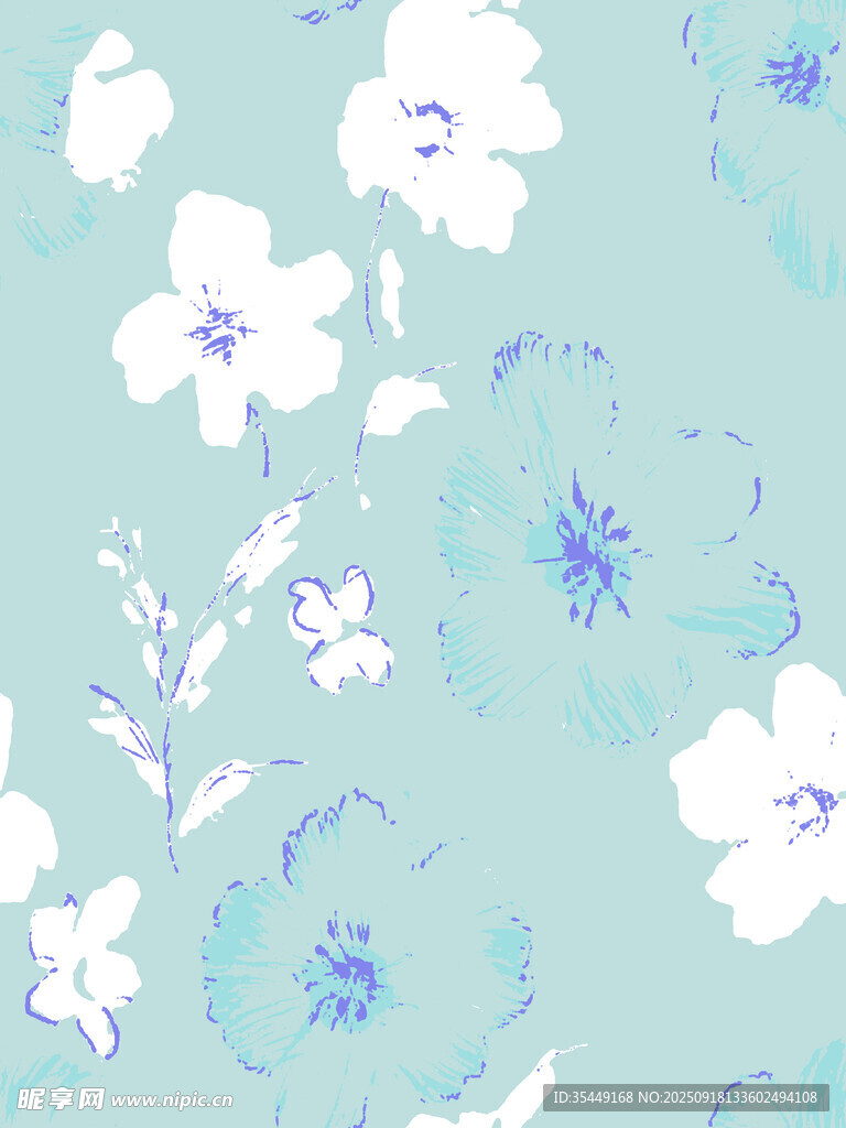 清新藍(lán)白花卉圖案背景