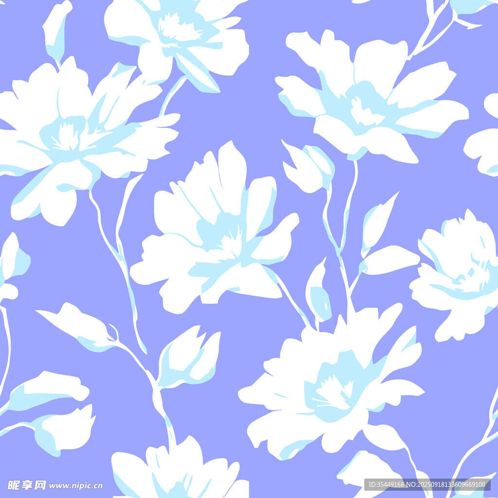 藍(lán)底白花清新花卉圖案