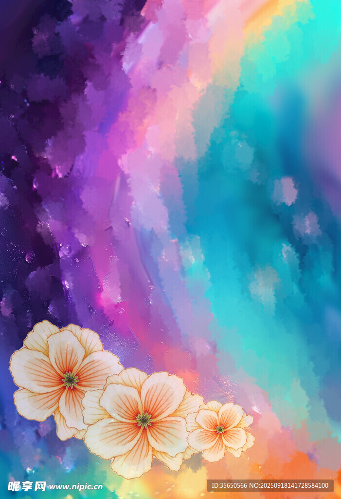 夢(mèng)幻花卉與絢麗星空背景