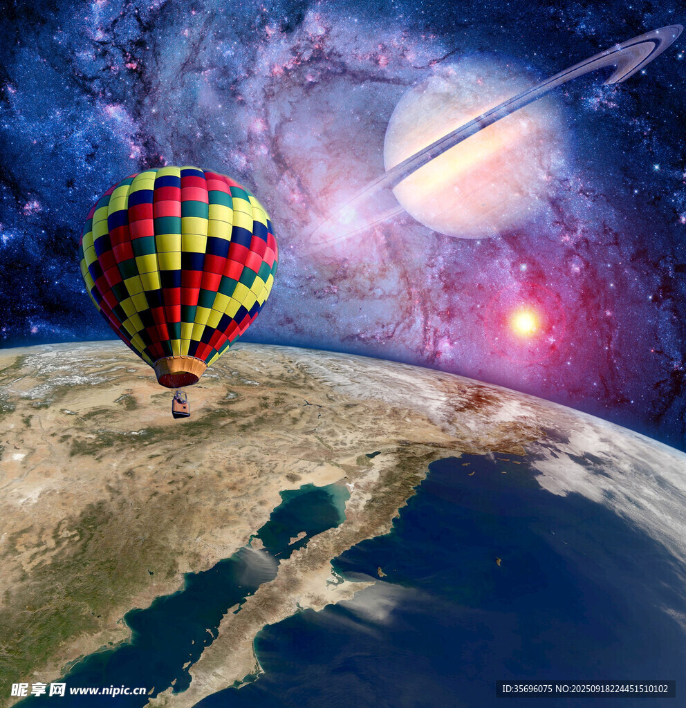 夢(mèng)幻熱氣球遨游宇宙空間