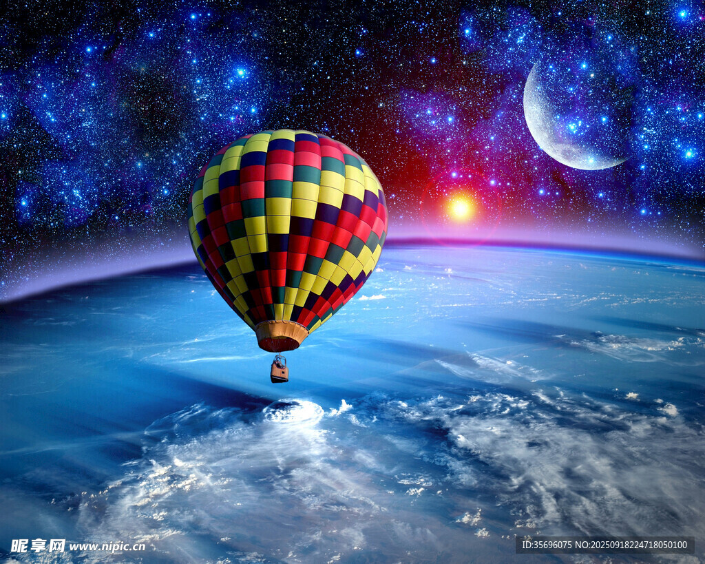 夢幻熱氣球遨游星空海洋