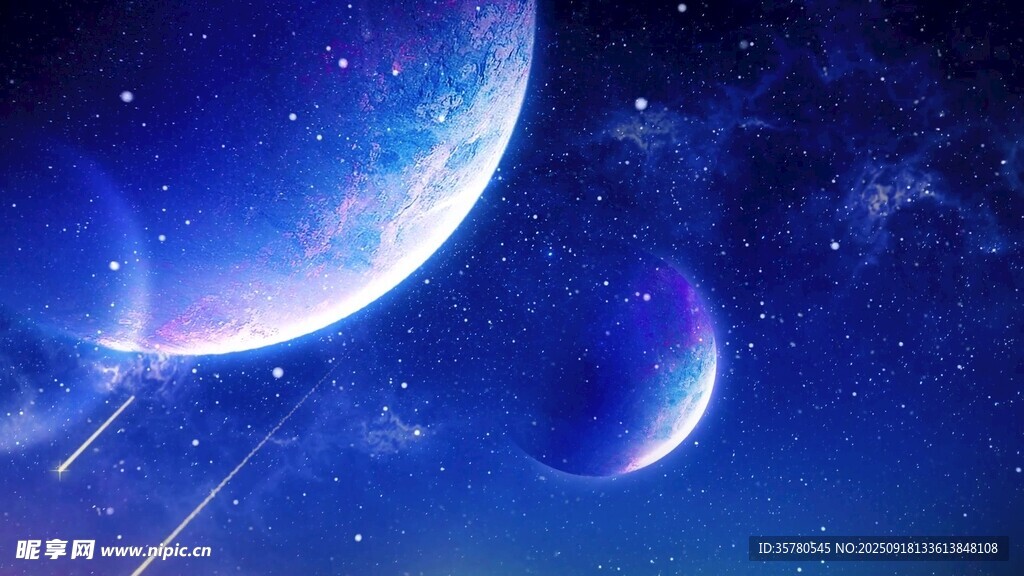 夢(mèng)幻星空下的雙星球景象