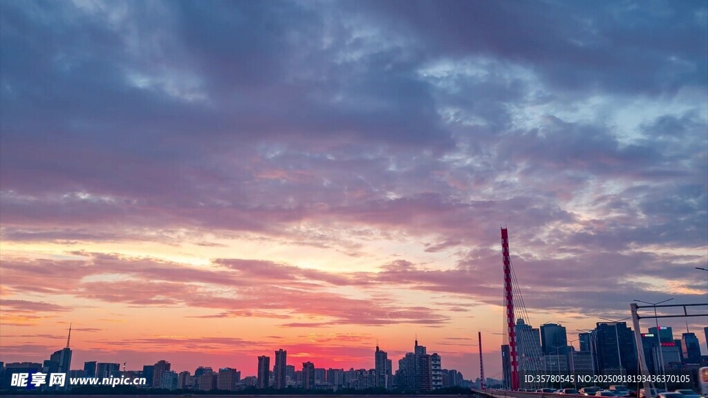 城市黃昏天際線美景