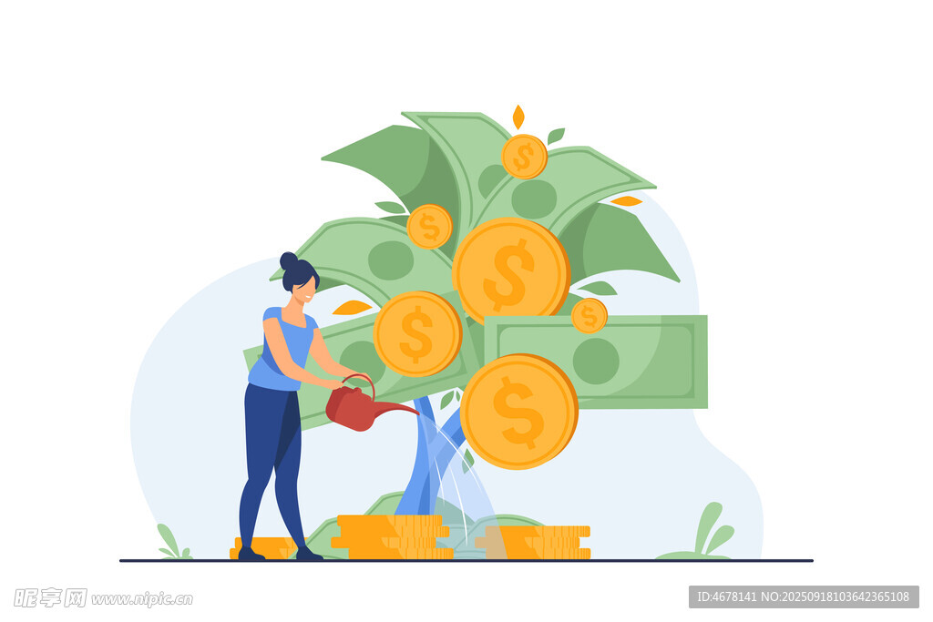 女子樹(shù)下收獲金幣與鈔票