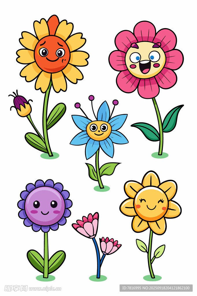 可愛笑臉花朵插畫圖案
