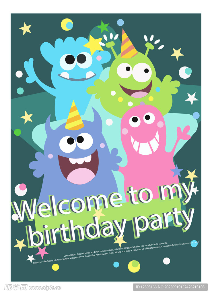 卡通怪物生日派對歡迎牌