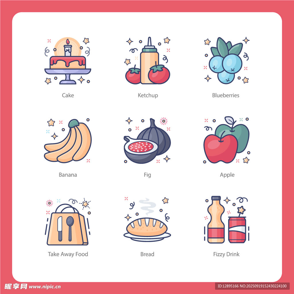 多彩食物圖標集合