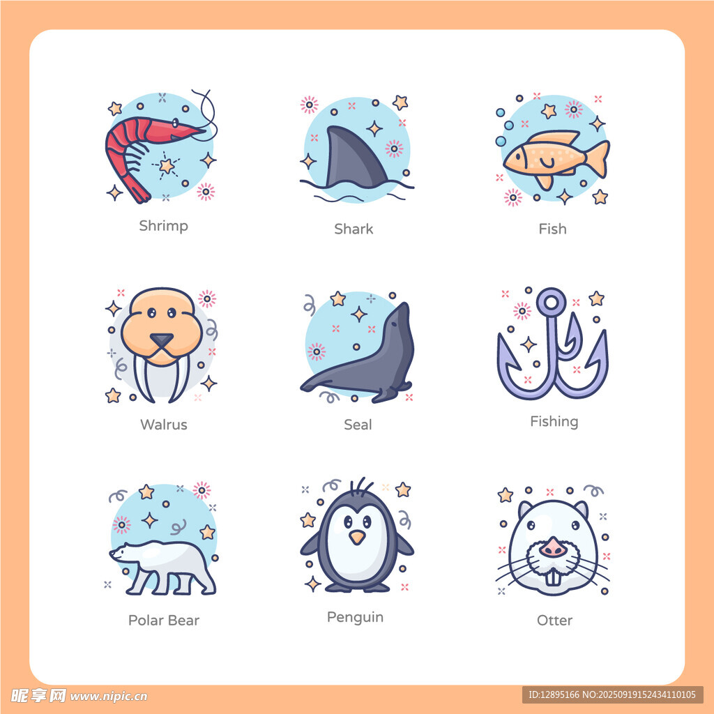 海洋動物圖標集合