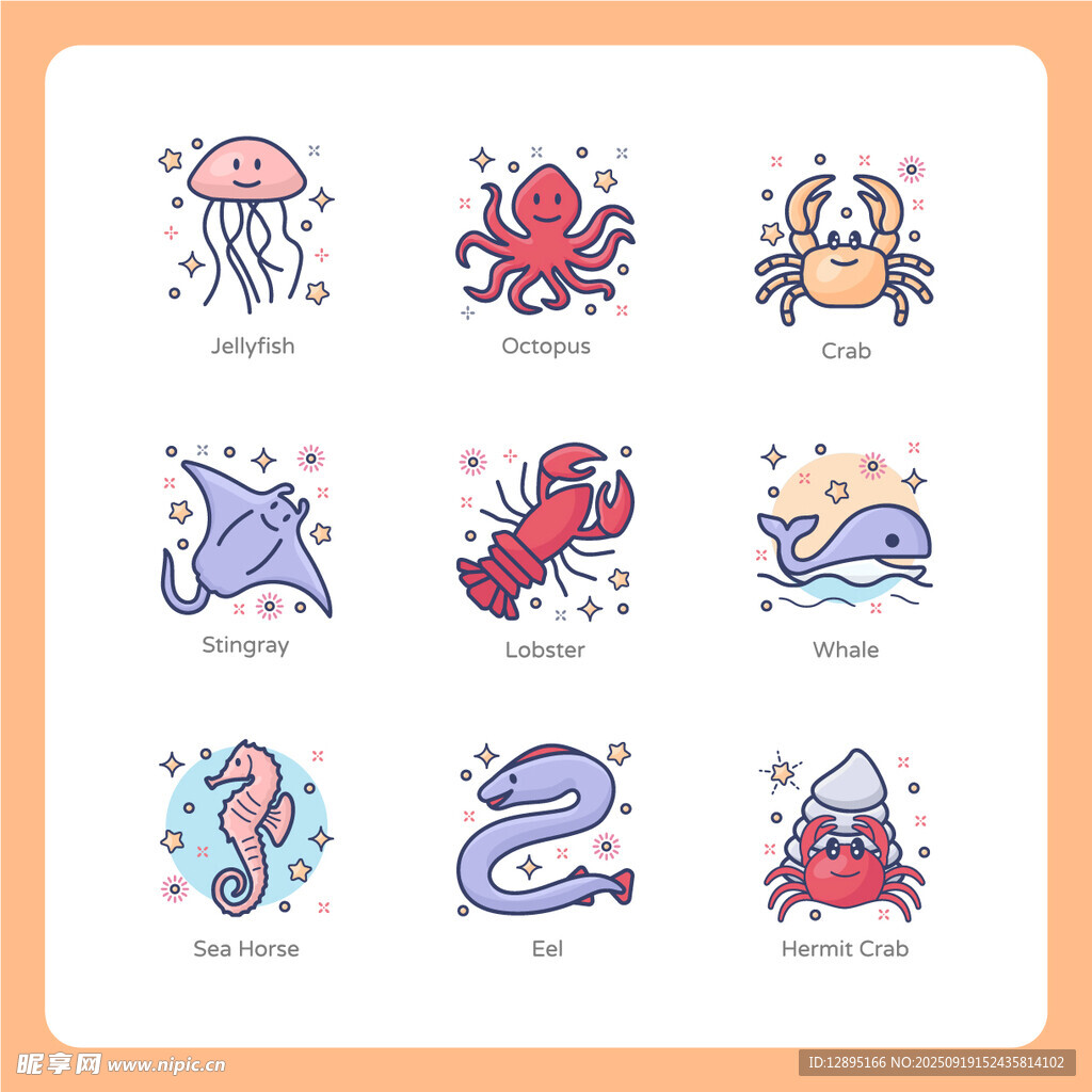 海洋生物卡通插畫集合