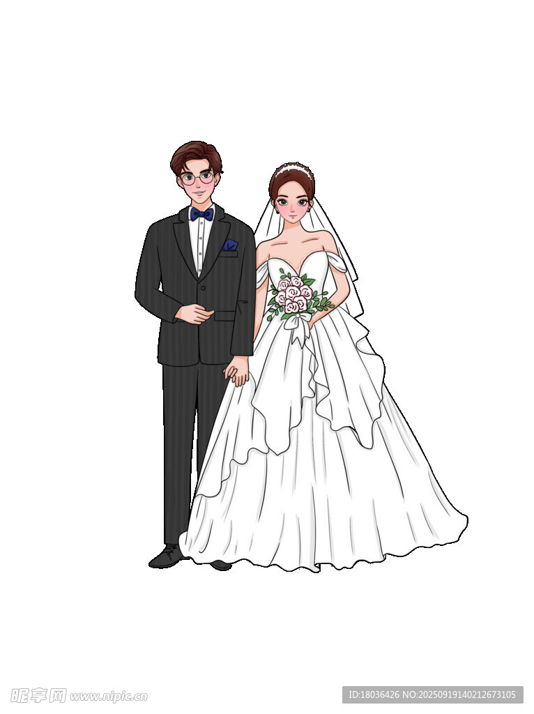 新郎新娘婚禮形象插畫