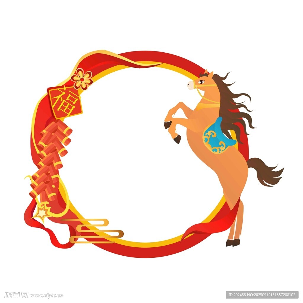 新春馬年奔馬喜慶頭像邊框