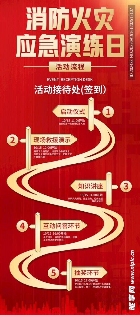 簡(jiǎn)約火災(zāi)消防應(yīng)急演練流程易拉寶