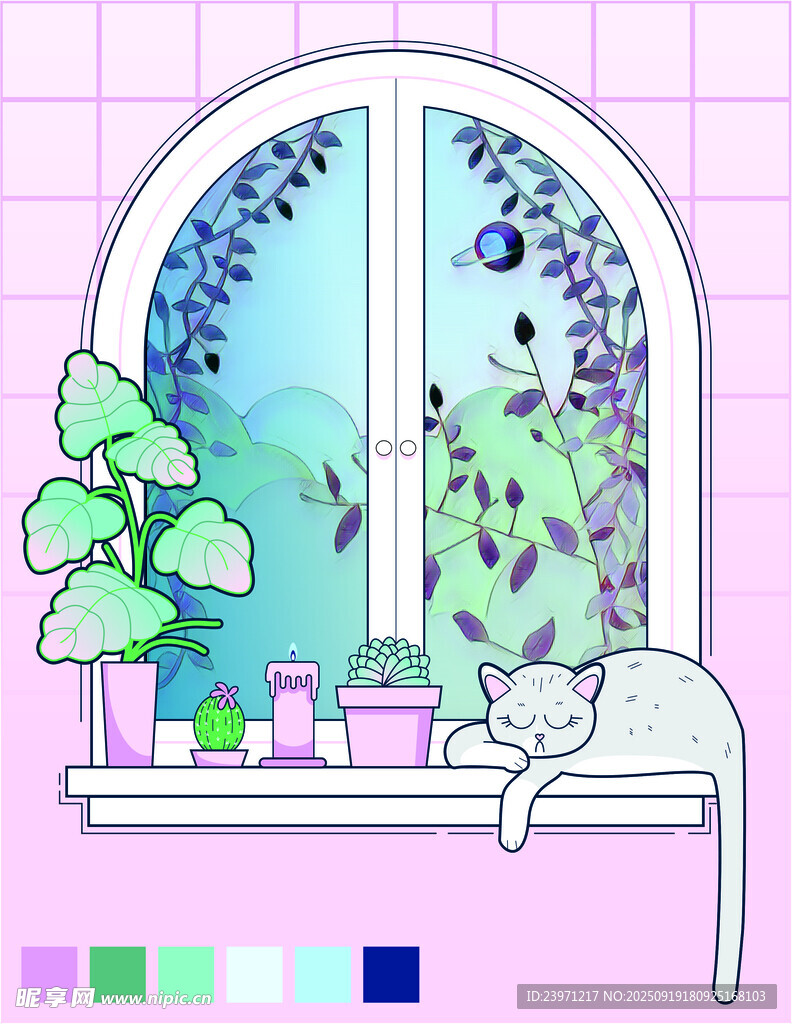 窗邊貓咪伴綠植賞景