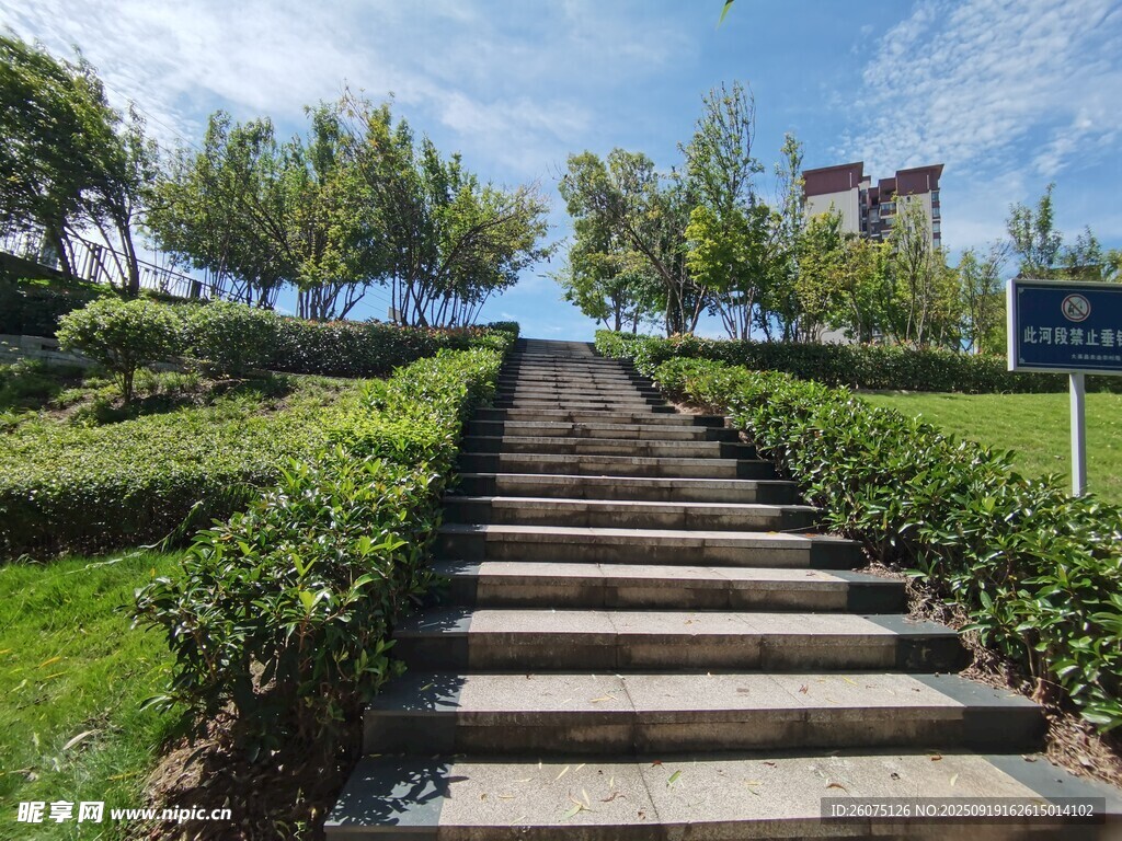 綠意環(huán)繞的石階步道