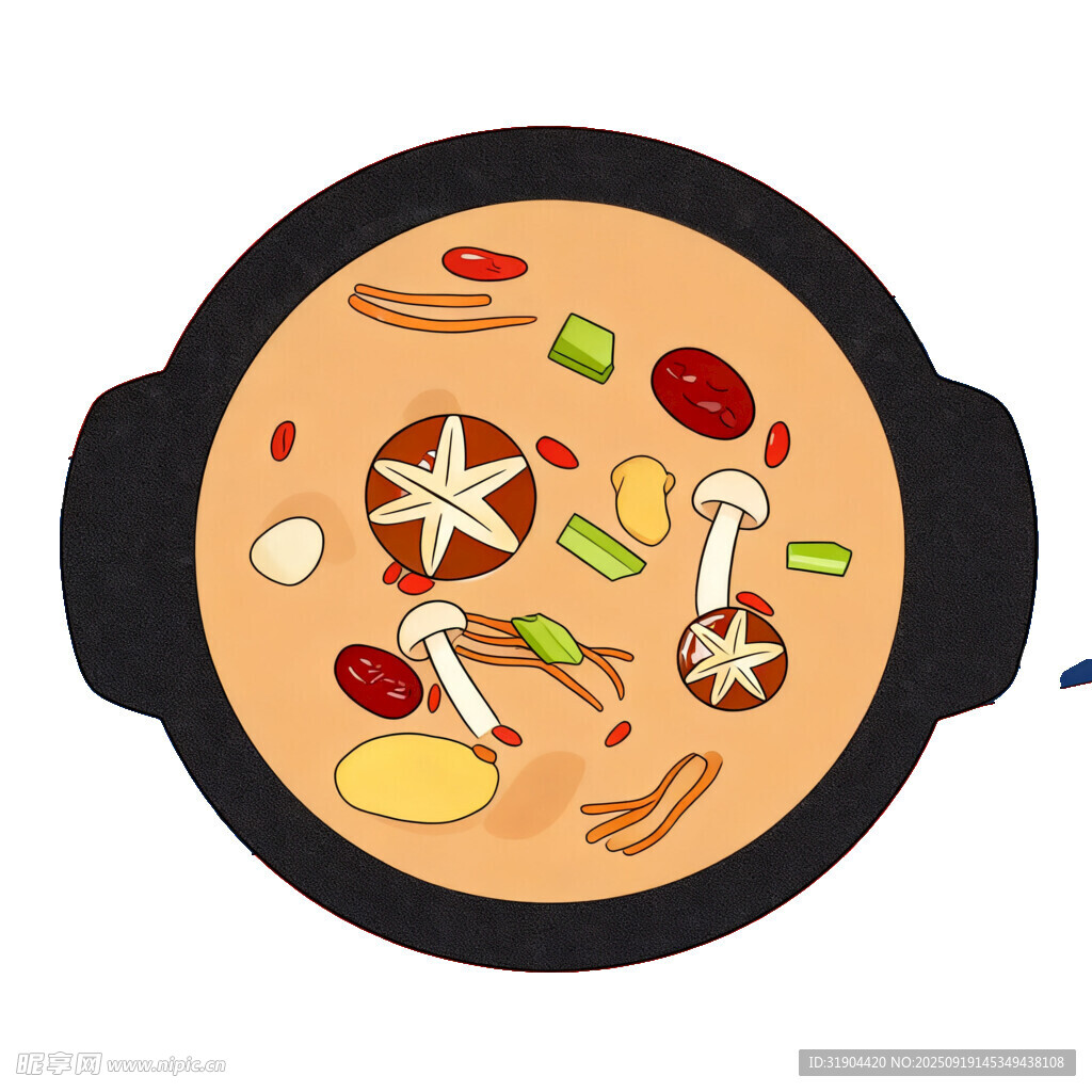 卡通風(fēng)格美味鍋中食材菌湯鍋底
